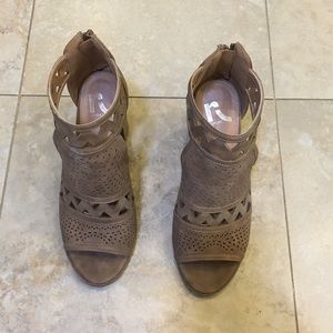 Brown peep toe booties
